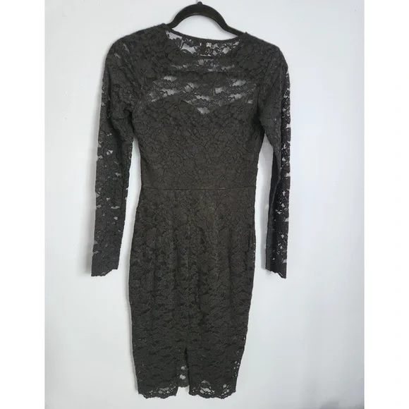 ⭕️ PRICE FIRM Express Size XS Black Lace Floral Midi Dress - Picture 11 of 12